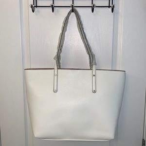 White Leather Zoiey Tote with Crocodile Print Pink Interior